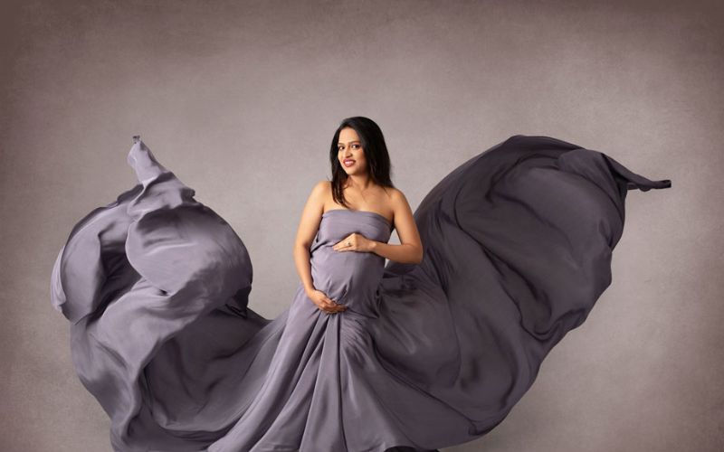 Sheer Fabric Drapes Maternity Photoshoot